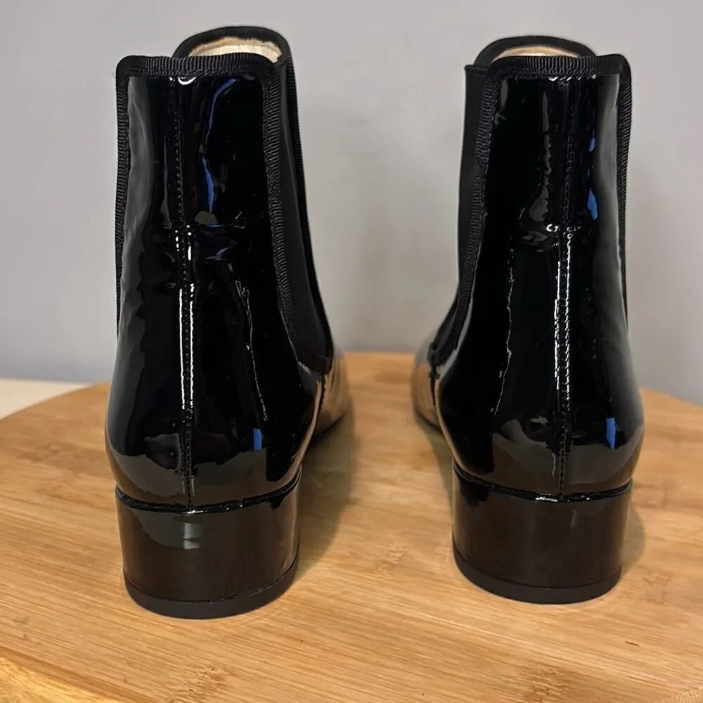 Frances Valentine Molly Patent Leather Square Toe Chelsea Boots Black Size 5.5 -
